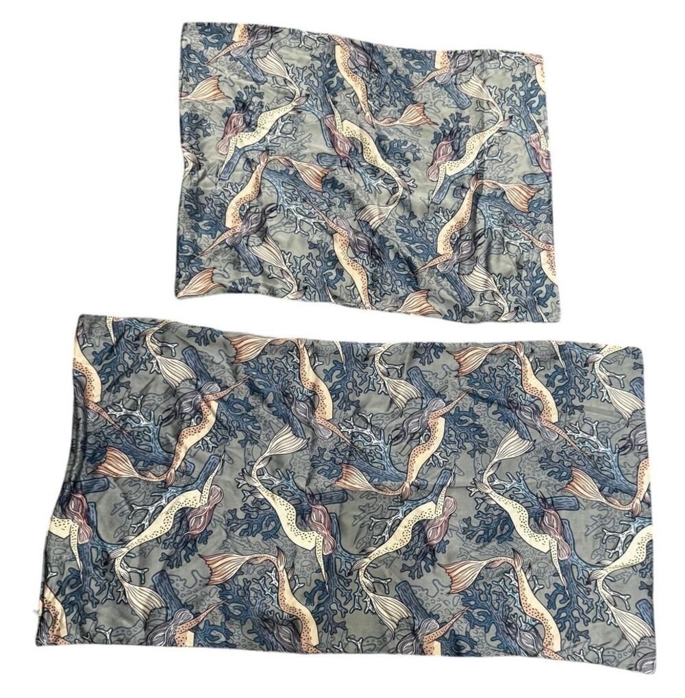 Mulberry Silk Pillowcase Set Blue Mermaid Coral Print | Standard + Queen
